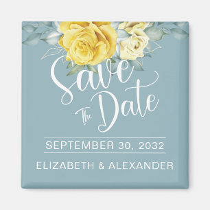 Yellow floral classy photo wedding save the date magnet