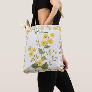 Yellow Floral Cute Garden Flowers Tote Bag