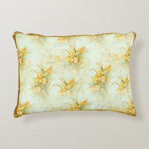 Yellow Floral Daffodil Watercolor Gold Glitter Decorative Cushion