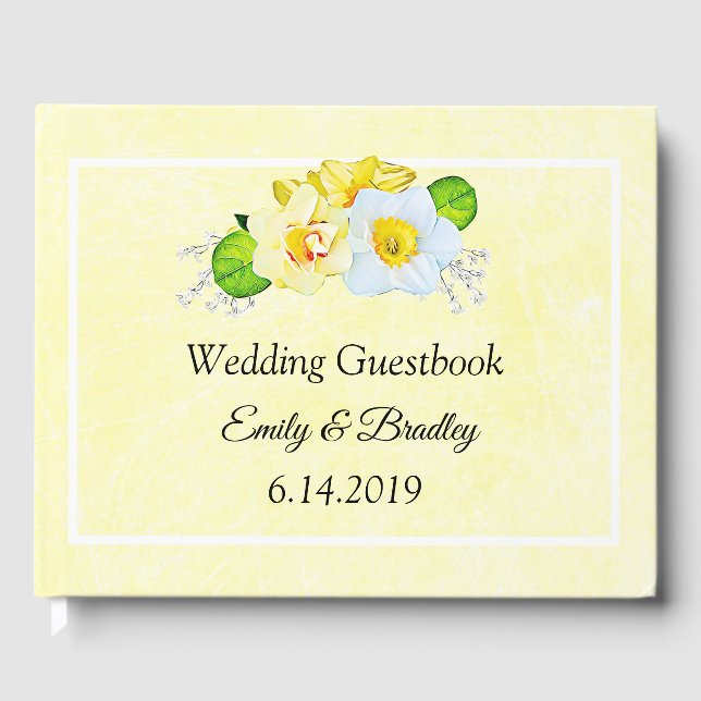 Yellow Floral Daffodil Wedding Guest Book (Front)