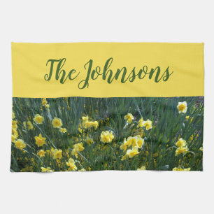 Yellow floral Daffodils Tea Towel