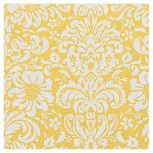 Yellow Floral Damask Fabric (Close Up)