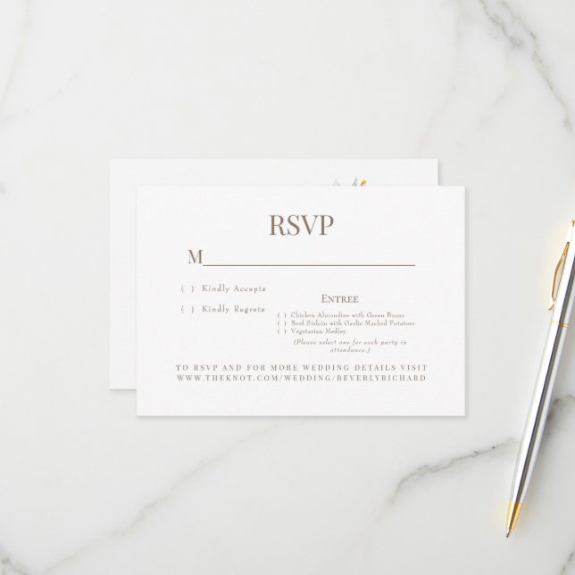 Yellow Floral Dinner Choices Wedding RSVP Card (Front/Back In Situ)