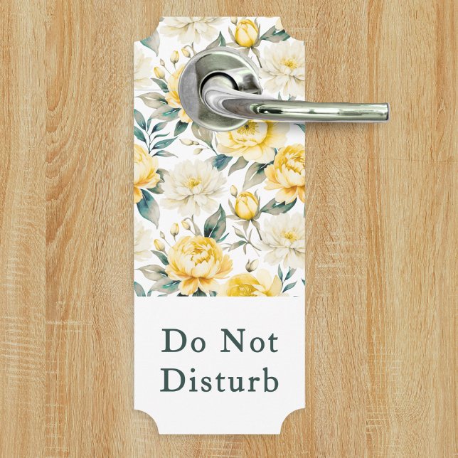 Yellow Floral Do Not Disturb Please Knock Door Hanger (An elegant Do Not Disturb/Please Knock reversible door hanger with yellow and white floral design)