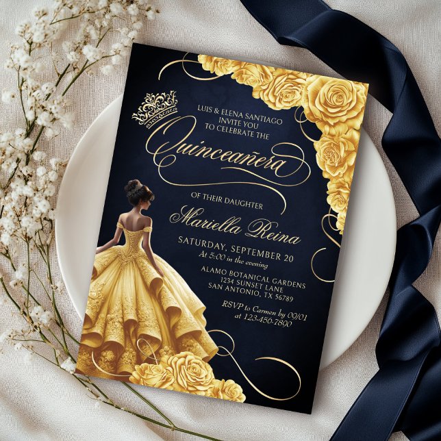 Yellow Floral Dress Quinceañera Invitation (Creator Uploaded)