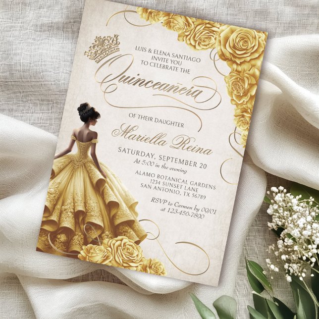 Yellow Floral Dress Quinceañera Invitation (Creator Uploaded)