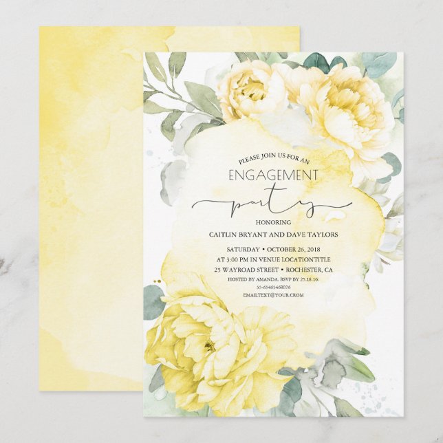 Yellow Floral Engagement Party Invitation (Front/Back)