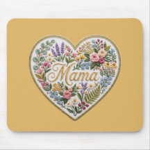 Yellow Floral Faux Embroidery Heart Mama