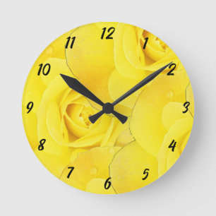 Yellow Floral Flower Abstract Rose Pattern Modern Round Clock
