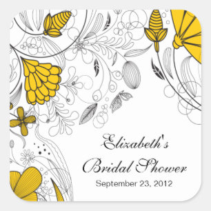 Yellow Floral Flowers Bridal Shower Favour Sticker