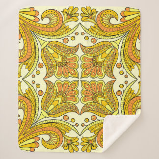 Yellow Floral Folk: Stylish Vintage Pattern Sherpa Blanket