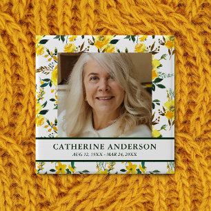 Yellow Floral Funeral Memorial Photo Button