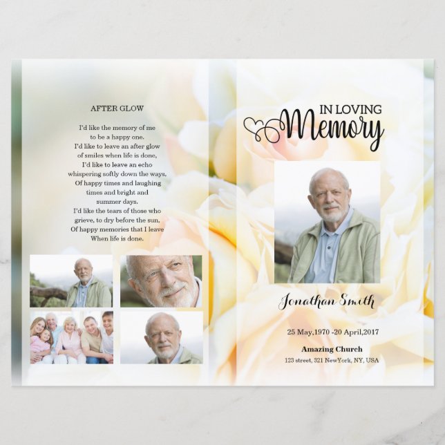 yellow floral Funeral Program template (Front)