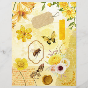 Yellow Floral Garden Collage Scrapbook Paper