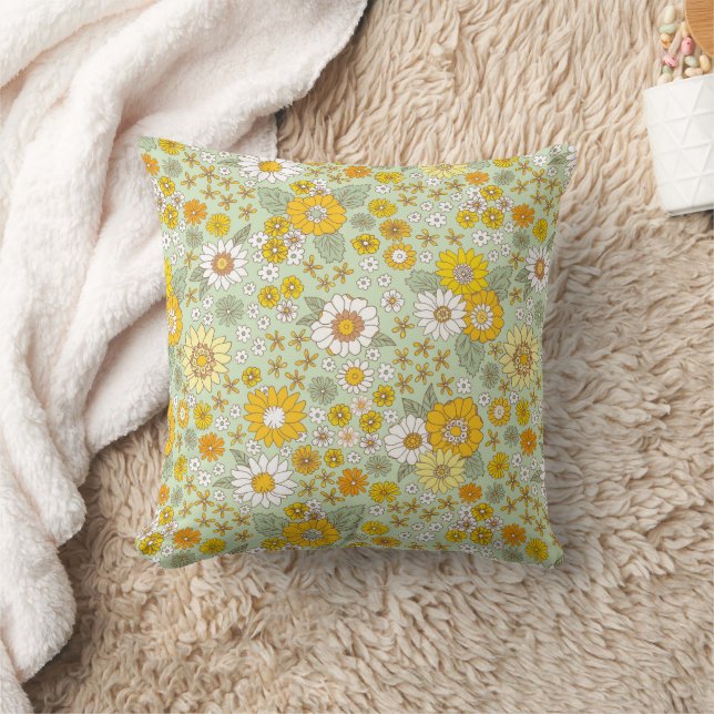 Yellow Floral Garden Pattern Cushion (Blanket)