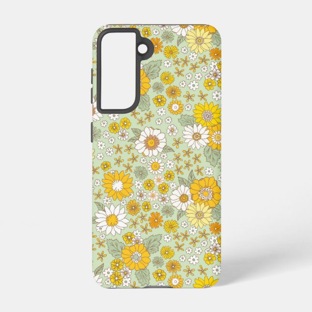 Yellow Floral Garden Pattern Samsung Galaxy S21 Case (Back)