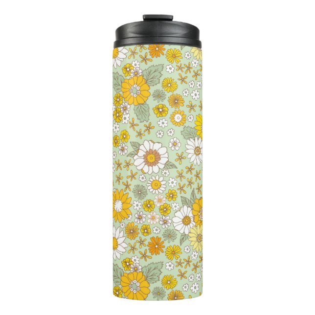 Yellow Floral Garden Pattern Thermal Tumbler (Front)