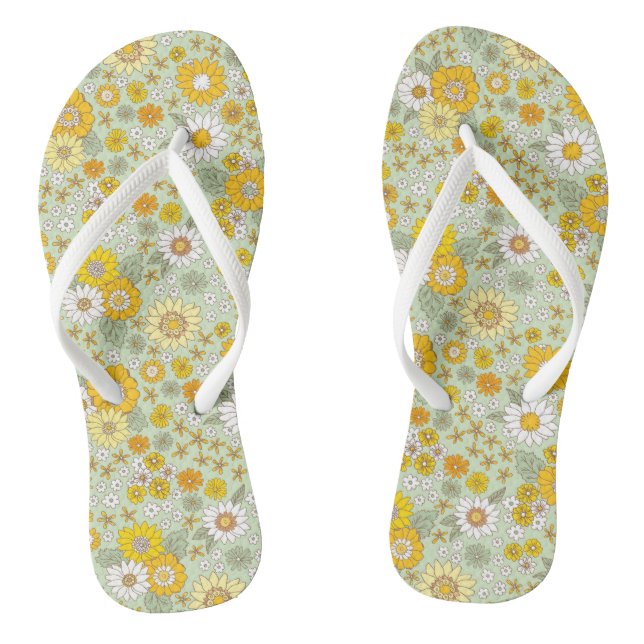 Yellow Floral Garden Pattern Thongs (Footbed)