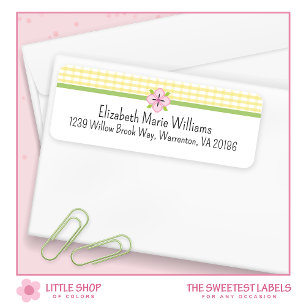 Yellow Floral Gingham Return Address Label