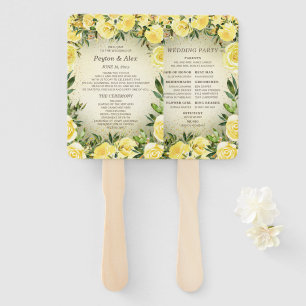 Yellow Floral Gold Glitter Wedding Program  Hand Fan