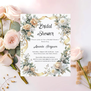 Yellow floral gold ribbon Bridal Shower invitation
