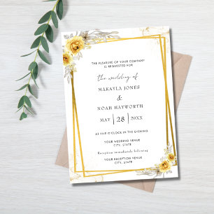 Yellow Floral Gold Simple Wedding  Invitation