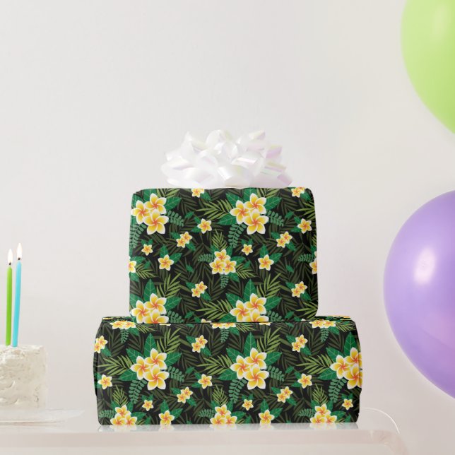 Yellow Floral Green Leaves Birthday Bridal Shower Wrapping Paper (Party Gifts)