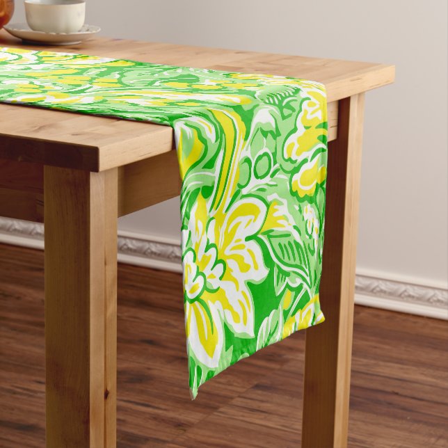 Yellow Floral Green / Preppy Flower Pattern Spring Short Table Runner (In Situ)