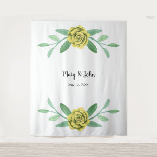 Yellow Floral Greenery Foliage Photo Backdrop Tapestry