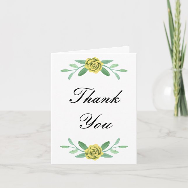 Yellow Floral Greenery Foliage Thank You Card (Front)