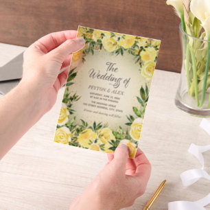 Yellow Floral Greenery Gold Glitter Vellum Wedding Vellum Invitations