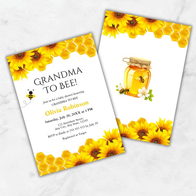 Yellow Floral Honeycomb Grandma to Bee Baby Shower Invitation (Yellow Floral Honeycomb Grandma to Bee Baby Shower Invitation )