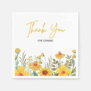 Yellow Floral Illustration Wedding Thank You Napkin