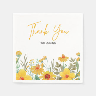 Yellow Floral Illustration Wedding Thank You Napkin