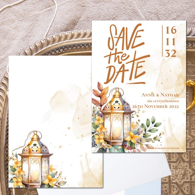 Yellow Floral Lantern Fall Wedding Save the Date (Yellow Floral Lantern Fall Wedding Save the Date Invitation)