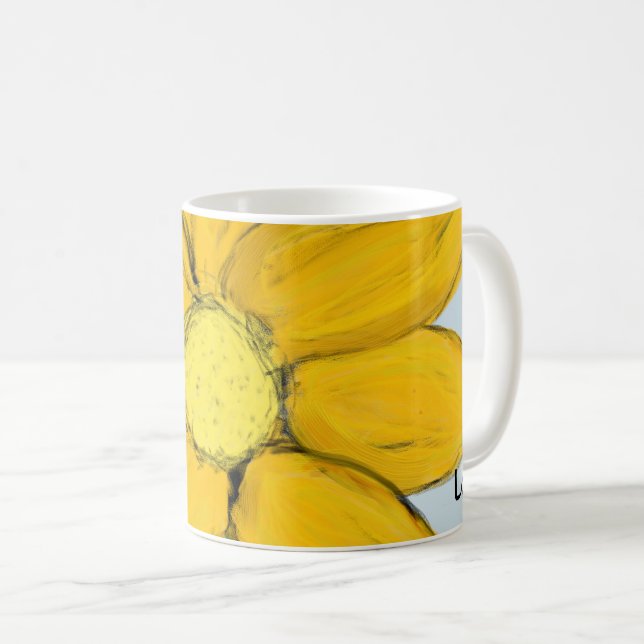 Yellow Floral Love Personalised Blue Mugs (Front Right)