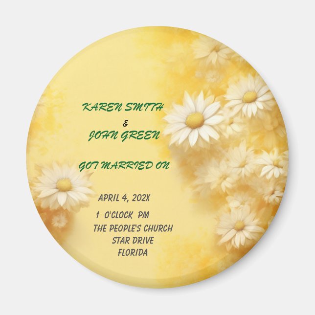 Yellow floral magnetic wedding favour magnet (Front)