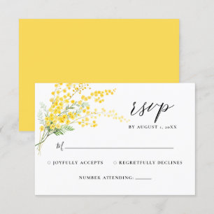Yellow Floral Mimosa Spring Flowers Wedding RSVP  Card