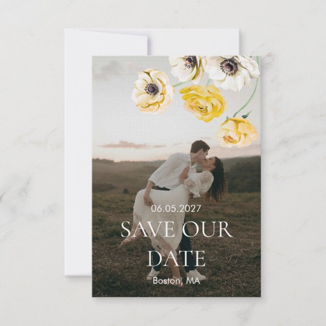 Yellow Floral Minimalist Wedding Save the Date (Front)