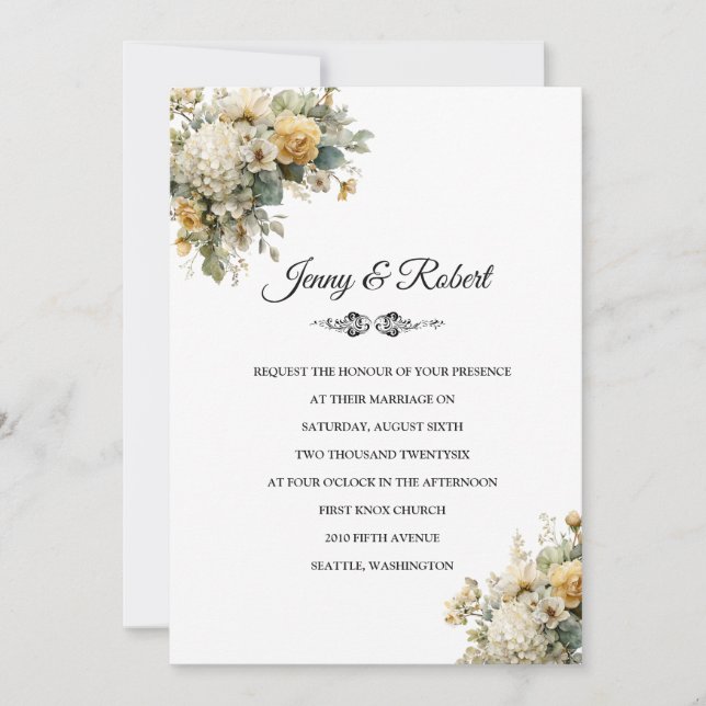 Yellow Floral Mix Wedding Invitation (Front)