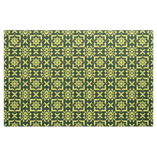 Yellow Floral Ornament on a Green Background Fabric