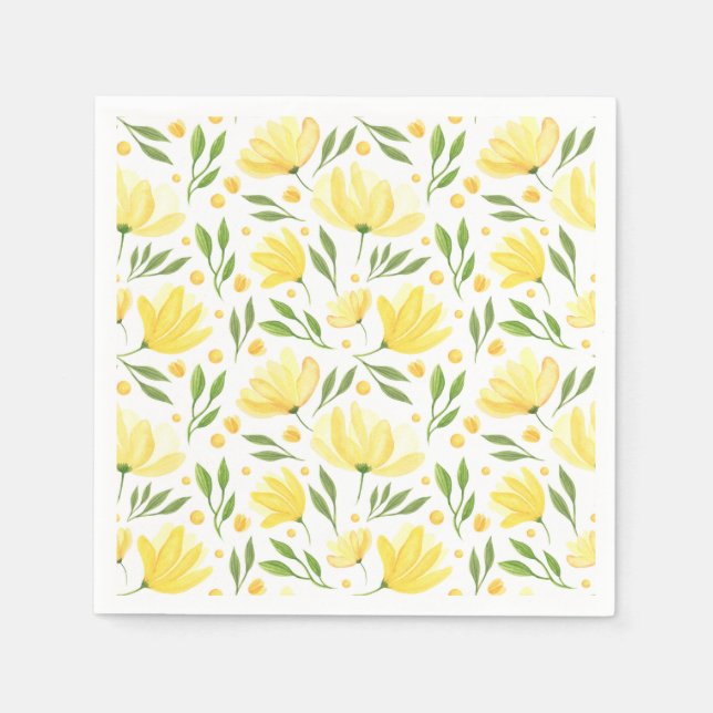 Yellow Floral Paper Napkin (Front)