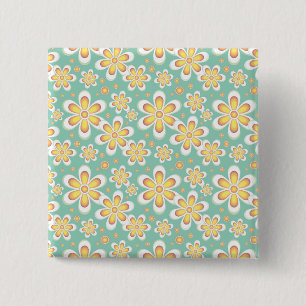 Yellow Floral Pattern 15 Cm Square Badge