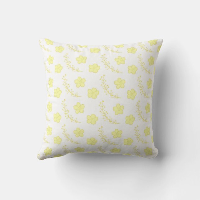 Yellow Floral Pattern Botanical Greenery & Rustic  Cushion (Back)