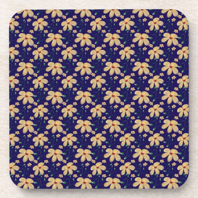 Yellow floral pattern  coaster (Front)