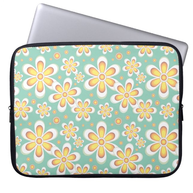 Yellow Floral Pattern Laptop Sleeve (Front)