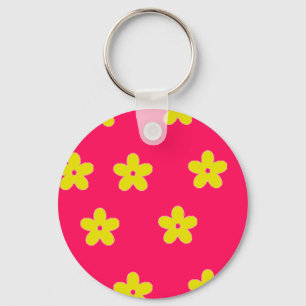 Yellow floral pattern on pink key ring