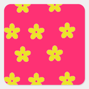Yellow floral pattern on pink square sticker