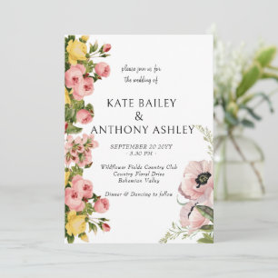 Yellow Floral Pattern Wedding Invitation Cards 