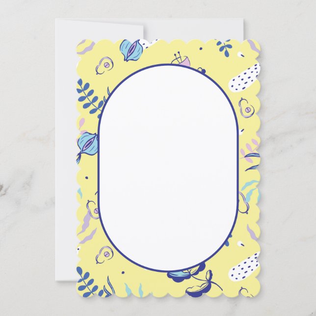 Yellow Floral Patterned Everyday Scallop Cut Note  Card (Front)